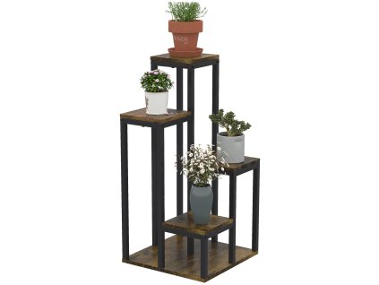 Outsunny stojan na květiny 4 úrovně multifunkční police na rostliny hnědá 40x40x81cm pro balkon, zahradu a interiér | Aosom.de