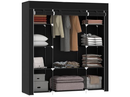 HOMCOM Látková šatní skříň na zip, 1 tyč na šaty, 10 polic, 150x43x162,5cm, netkaná textilie, prostorově úsporná a robustní | Aosom.de