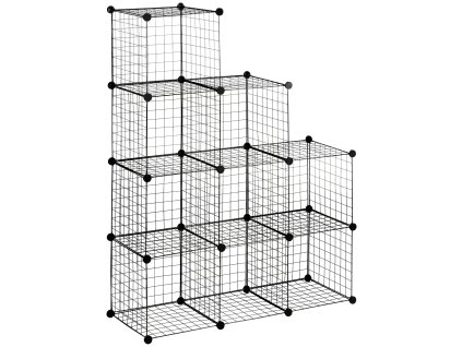 HOMCOM Regálový systém DIY z ocelového drátu, 9 přihrádek na boty, černý, do obývacího pokoje, 35x35x35cm, prostorově úsporný a moderní | Aosom.de