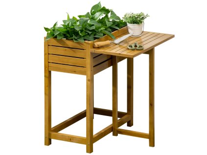 Vyvýšený záhonový truhlík Outsunny 64 x 80 x 30 cm se sklopnou deskou a dřevěným vnitřním obložením, bylinkový záhon v hnědé barvě | Aosom.de