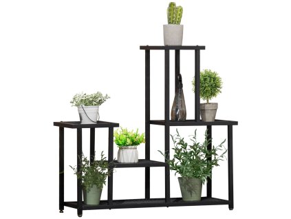 Outsunny stojan na květiny se 4 úrovněmi Vícepatrový stojan na květiny, stojan na květiny na zahradu, balkon, kov, černý, 91x25x83cm| Aosom