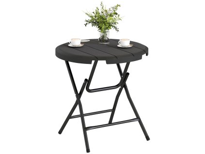 Zahradní stůl Outsunny pro 4 osoby, kulatý skládací stůl Ø80 cm, zahradní jídelní stůl ve vzhledu dřeva, tmavě šedý, ideální na balkon a terasu | Aosom.de