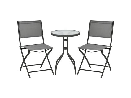 Outsunny zahradní bistro set pro 2 osoby, sada zahradního nábytku s 1 stolem a 2 skládacími židlemi, ocelový zahradní set v šedé barvě | Aosom.de