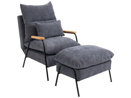 HOMCOM Relaxační křeslo s taburetem, TV křeslo s polohovatelným opěradlem, polštář, čalouněné křeslo, TV křeslo, šedé, 68 x 91,5 x 88 cm | Aosom