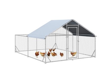 Kurník PawHut pro volný chov kuřat se stříškou proti slunci, 400 x 300 x 195 cm, ocel, stříbrná | Aosom