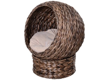 PawHut ratanový koš pro kočky útulná kočičí jeskyně z vodního hyacintu tmavě hnědá 50x42x60cm ideální do obývacího pokoje | Aosom.de