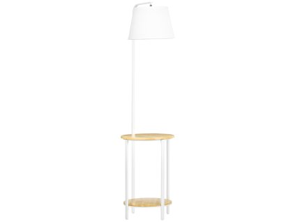 HOMCOM Stojací lampa 162 cm 40 W Stojací lampa se 2 policemi a plátěným stínidlem z bílého kovu do obývacího pokoje a ložnice | Aosom.de