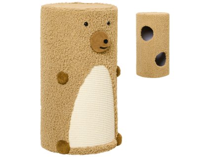 PawHut škrábací sud s medvědím designem 2 úrovně 2 jeskyně se sisalovou škrábací plochou Φ35 x 66 cm světle hnědý pro kočičí nábytek a zábavu na hraní | Aosom.de