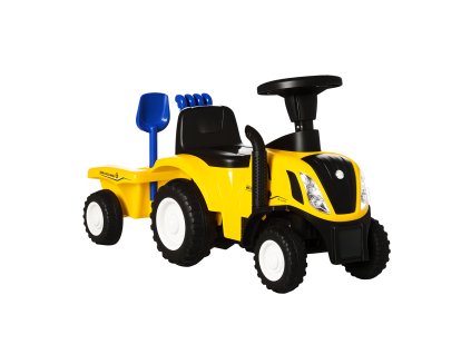 HOMCOM dětské jezdící auto s přívěsem pro 2 roky, žluté dětské vozidlo traktor z plastu a kovu, jezdící vozidlo pro interiér a exteriér | Aosom.de