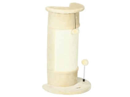 Škrabadlo PawHut pro kočky s hračkami a 2 míčky, ze sisalu a měkkého plyše, 34 x 25,5 x 58 cm, ideální pro malé kočky, krémově bílé | Aosom.de