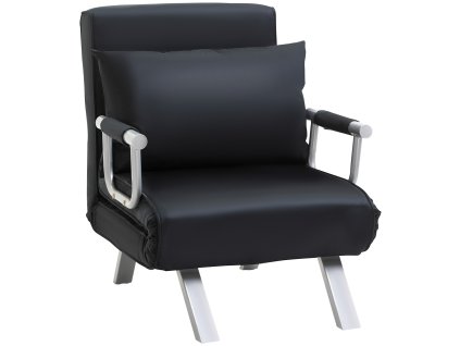 HOMCOM Rozkládací pohovka 2 v 1 s nastavitelným opěradlem 65L x 77W x 80H cm, snímatelný potah, polštáře, robustní a nerezavějící, polyester černá | Aosom.de