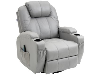Masážní křeslo HOMCOM Relaxační křeslo s 8 vibračními body, 5 režimů, funkce polohování, nosnost 150 kg, imitace kůže, světle šedá | Aosom.de
