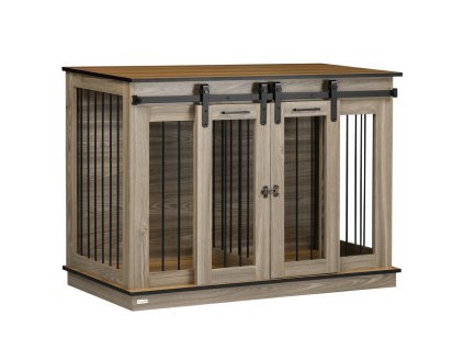 PawHut klec pro psy plochá, 120L x 60W x 88,5H cm, se 2 dvířky, klec pro domácí mazlíčky, psí bouda pro středně velké psy, psí box, psí bouda, dub | Aosom