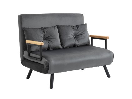 HOMCOM Rozkládací pohovka s podnožkou Gauč s funkcí spaní Rozkládací pohovka se sametovými opěrnými polštáři Tmavě šedá 102 x 73 x 81 cm | Aosom
