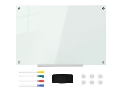 Magnetická tabule Vinsetto 90x60cm se 4 pery, 6 magnety, 1 houbičkou a poličkou, stojanová skleněná tabule k montáži na zeď | Aosom.de