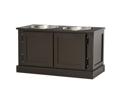 PawHut vyvýšené misky pro psy, s úložným prostorem, 2 misky, pro velké psy, miska na vodu, miska na krmivo, stojan na misky pro psy, 60 cm x 30 cm x 34 cm, káva | Aosom