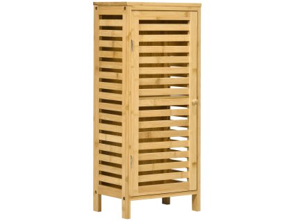 kleankin koupelnová skříňka boční se žaluziovými dvířky, 2 přihrádky, úložný prostor, přírodní, 30x19,9x70cm| Aosom