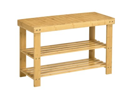 HOMCOM Lavice na boty Šatní lavice z bambusu se 3 policemi na 6 párů bot, botník 70 x 28 x 45 cm, přírodní řešení úložného prostoru | Aosom.de