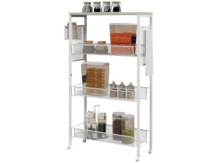 HOMCOM Kuchyňský vozík Servírovací vozík 3 úrovně s košem Háček na pracovní desku z oceli 58x18,5x87 cm v bílé barvě do kuchyně a jídelny | Aosom.de