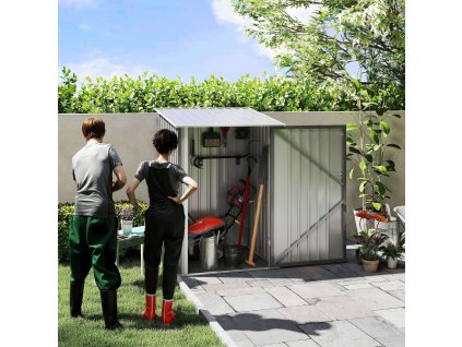 Outsunny ocelový přístřešek na nářadí 0,92 m² Uzamykatelný zahradní přístřešek s jednoplášťovou střechou, 100x103x160cm, šedý| Aosom