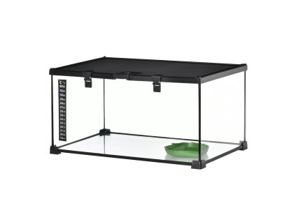 PawHut terárium pro plazy skleněný box na krmení plazů terárium pro obojživelníky a pavoukovce s teploměrem box na chov plazů 50 x 30 x 25 cm | Aosom