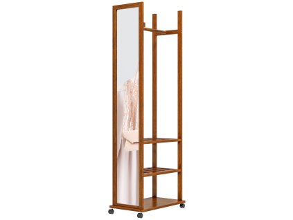 HOMCOM Stojací zrcadlo s kolečky Zrcadlo v plné délce Šatní zrcadlo se 3 úrovněmi Věšák na šaty Ořech 24,8x153,8 cm do ložnice a předsíně | Aosom.de