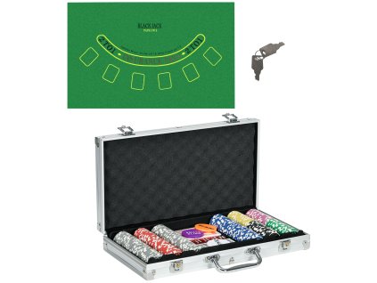 SPORTNOW Pokerový kufřík 300 žetonů 11,5 g Kompletní pokerová sada se zámkem 2 balíčky 5 kostek Knoflíky pro slepce ve stříbrné barvě | Aosom.de
