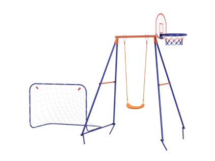 Houpačka Outsunny 3 v 1, houpací rám, dětská houpačka s fotbalovou brankou, basketbalový koš, ocel, tmavě modrá | Aosom