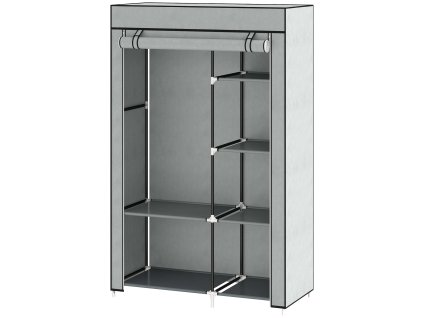 HOMCOM Šatní skříň Látková šatní skříň, 6 přihrádek, šedá, 103x43x162.5cm, Skládací šatní skříň ve fleecovém vzhledu| Aosom