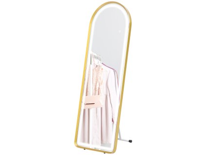 HOMCOM Zrcadlo po celé délce se stmívatelným LED světlem, nástěnné a stojací zrcadlo, šatní zrcadlo s dotykovým spínačem, zlaté 47x146 cm | Aosom.de