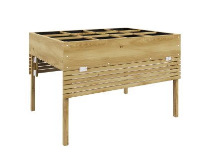 Vyvýšený záhon Outsunny Skládací chladicí rám s 12 přepážkami Záhon na bylinky Box na květiny 122x91,5x89cm s přírodním dřevěným rounem | Aosom.de