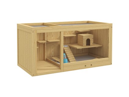 PawHut klec pro křečky dřevěná bouda pro malá zvířata, domeček pro pískomily, s houpačkami, žebříky, otevírací střechou, bouda, 100cm, přírodní| Aosom