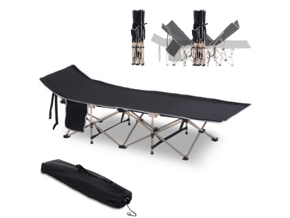 Kempinkové lůžko Outsunny Skládací kempinkové lůžko s přenosnou taškou 190 x 68 x 52 cm Oxford Black ideální pro kempování a outdoorové aktivity | Aosom.de