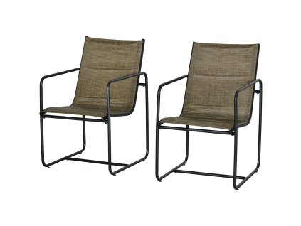 Balkonové židle Outsunny, sada 2 ks s područkami, prodyšný potah, robustní kovový rám, protiskluzové nohy do 130 kg, hnědá 54x66,5x88 cm | Aosom.de