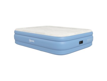 Nafukovací matrace Outsunny pro 2 osoby s polštářem a elektrickou pumpou, světle modrá, 203x152x46cm | Aosom.de