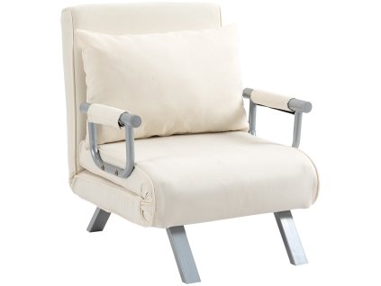 HOMCOM Rozkládací pohovka 3 v 1 s područkou, křeslo lůžko, lůžko pro hosty, skládací matrace, rozkládací postel, lehátko, polyester, krémová, 65 x 69 x 80 cm| Aosom
