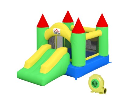HOMCOM nafukovací skákací hrad foukačka dětský skákací hrad hrací skluzavka trampolína bezpečnostní síť 3-10 let Oxford 300x180x160cm | Aosom