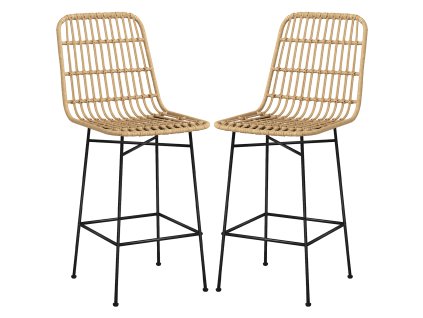 HOMCOM Barová židle sada 2 ratanových židlí v boho stylu s opěradlem a ocelí do 120 kg, 45 x 53,5 x 105 cm, přírodní a černá | Aosom.de