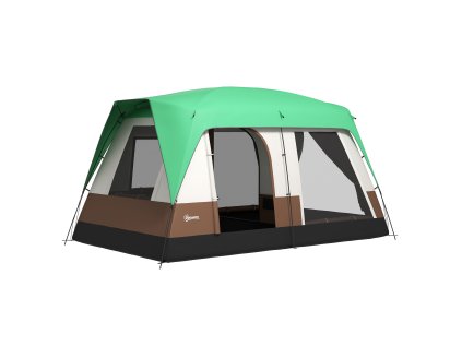 Outsunny skupinový stan pro 8 osob 4,90 x 3,05 x 2,25 m s vodním sloupcem Lehké háčky Okno ze síťoviny Přenosná taška Zemní kolíky Polyester Zelená | Aosom.de