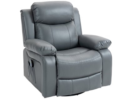 HOMCOM elektrické TV křeslo, s masážní funkcí, otočné o 360°, s 8 vibračními hlavicemi, houpací funkce, koženka, 93L x 90W x 101H cm, šedé| Aosom