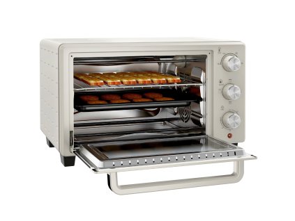 HOMCOM Mini trouba 21L Pizza Mini trouba Plech na pečení Plech na drobky 1400W Pultová trouba 1h Časovač 100-230°C Kovový krém | Aosom
