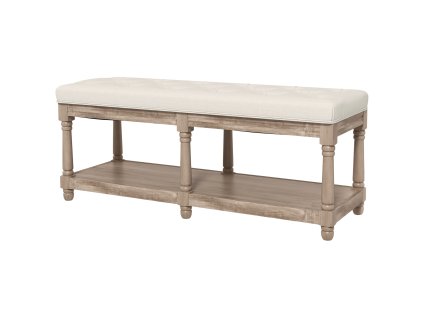 HOMCOM Lavice na boty s čalouněným sedákem a botníkem, úložný prostor ve vzhledu lnu, dřevěné nohy, krémová 115x40x48cm do předsíně a obývacího pokoje | Aosom.de