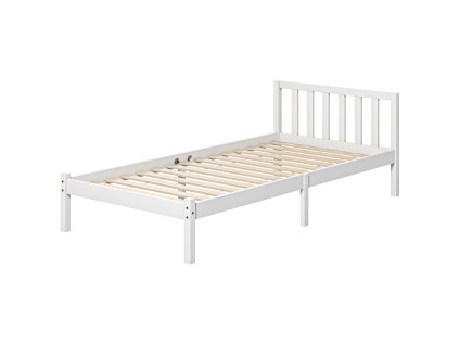 Dřevěný rám postele HOMCOM 208 x 96 cm s lamelovým roštem a čelem, elegantní rám jednolůžka do ložnice v bílé barvě | Aosom.de