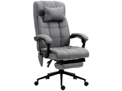 Kancelářská židle Vinsetto s masážní funkcí ergonomická výškově nastavitelná s bederním vyhříváním podnožka podhlavník polyester šedá 66x76x112-120cm | Aosom.de