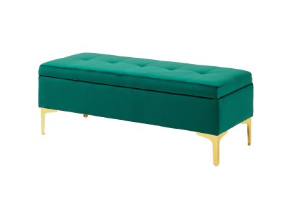 HOMCOM Lavice s úložným prostorem, čalouněná lavice sametového vzhledu 120x44x44,5 cm, kovové nohy, lavice do obývacího pokoje ložnice předsíně, zelená | Aosom.de