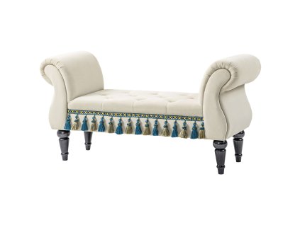 HOMCOM Čalouněná lavice do ložnice s područkou, vintage design v sametovém vzhledu, dřevěné nohy, nosnost 150 kg, 117x40x58 cm, béžová | Aosom.de