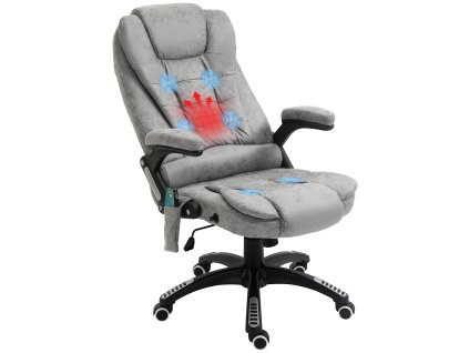 Kancelářská židle Vinsetto s masážní a tepelnou funkcí, ergonomická, výškově nastavitelná, bez tření, 6 masážních bodů, 68 Š x 72 H x 110-120 V cm, šedá| Aosom