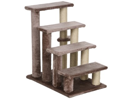 PawHut 4stupňové schody pro kočky se škrabadlem pro domácí mazlíčky do 5 kg, schody pro psy s míčkem na hraní, plyš, hnědá, 60 x 40 x 64 cm | Aosom.de