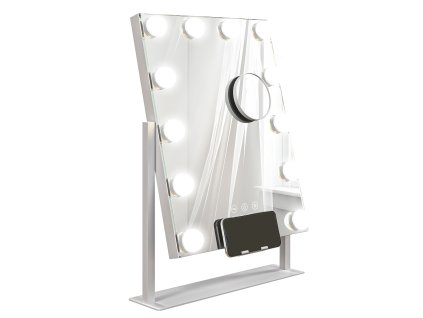 Hollywoodské zrcadlo HOMCOM s osvětlením, 12 LED, 37 x 46 cm, 3 barvy světla, 10x zvětšení, otočné o 360°, USB port pro nabíjení, bílé | Aosom