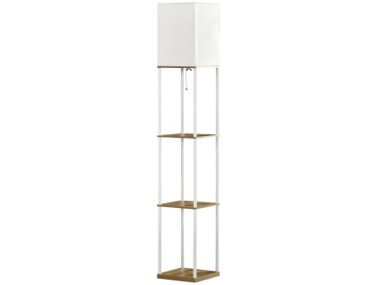 HOMCOM Stojací lampa s paticí E27 40 W Stojací lampa se 3 přihrádkami a látkovým stínidlem do obývacího pokoje ložnice v bílé barvě | Aosom.de